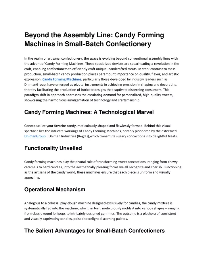 beyond the assembly line candy forming machines