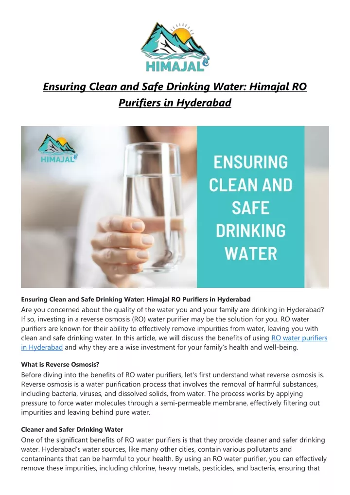 ensuring clean and safe drinking water himajal