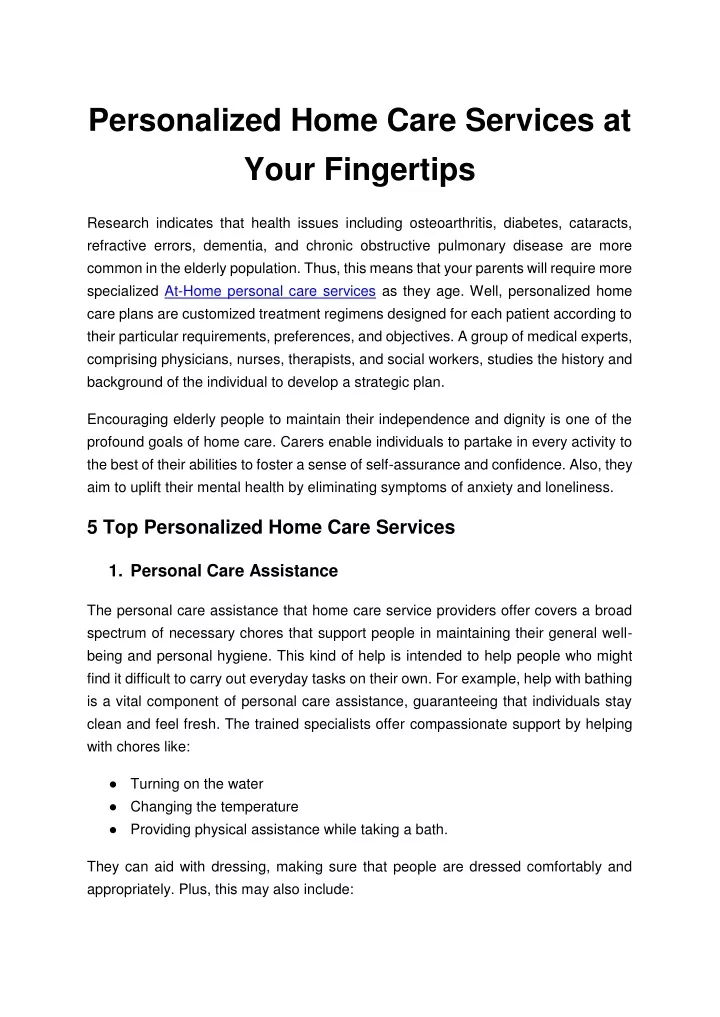 personalized home care services at your fingertips