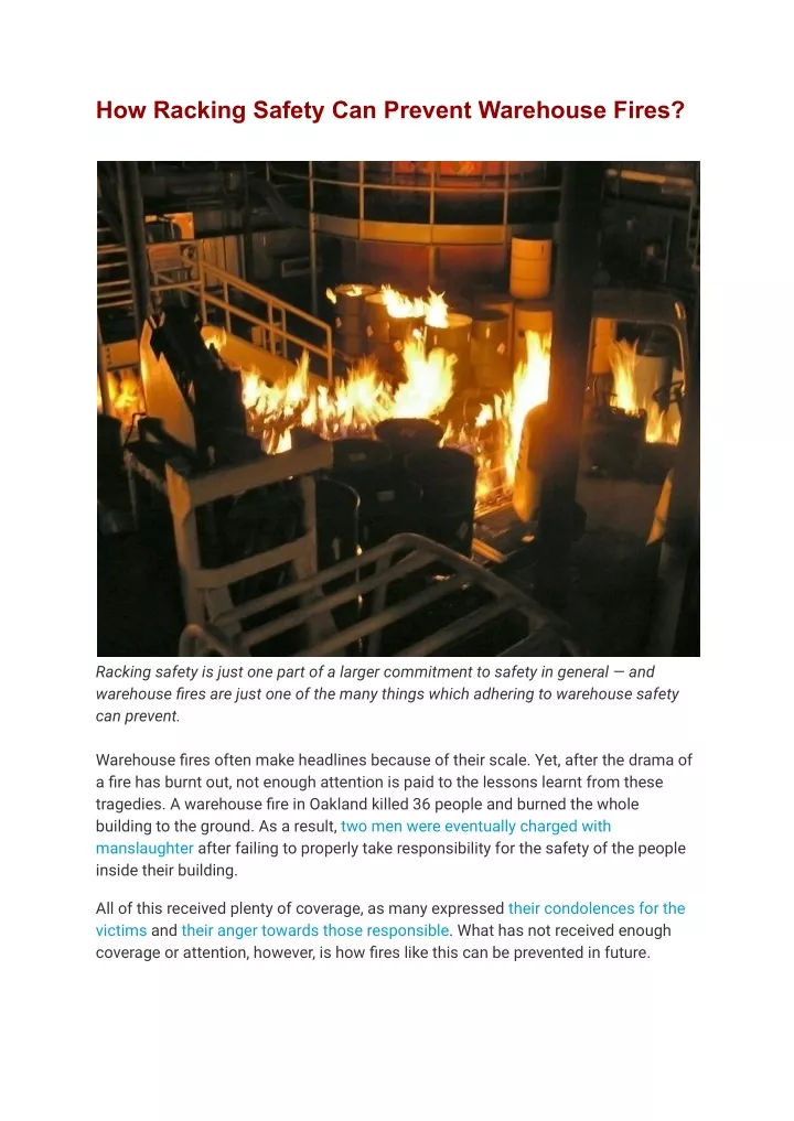 how racking safety can prevent warehouse fires