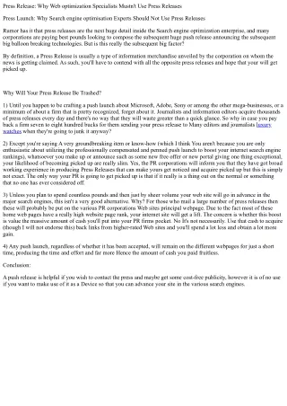 press release why web optimization specialists