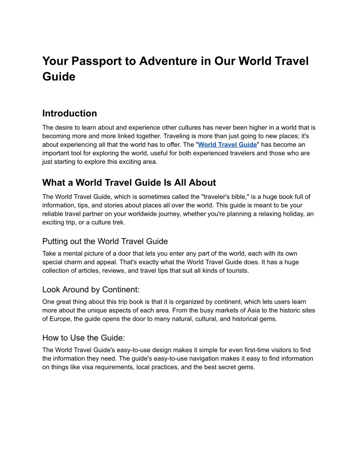 your passport to adventure in our world travel