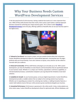 Why Your Business Needs Custom WordPress Development Services