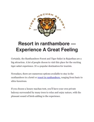 Resort in ranthambore - Experience A Great Feeling