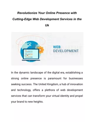 Revolutionize Your Online Presence with Cutting-Edge Web Development Services in the Uk