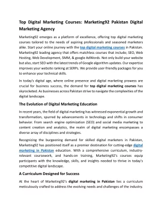 Top Digital Marketing Courses | Marketing92 Agency In Pakistan