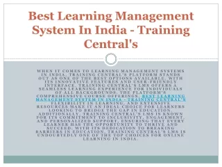 Learning Management System In India - Training Central's