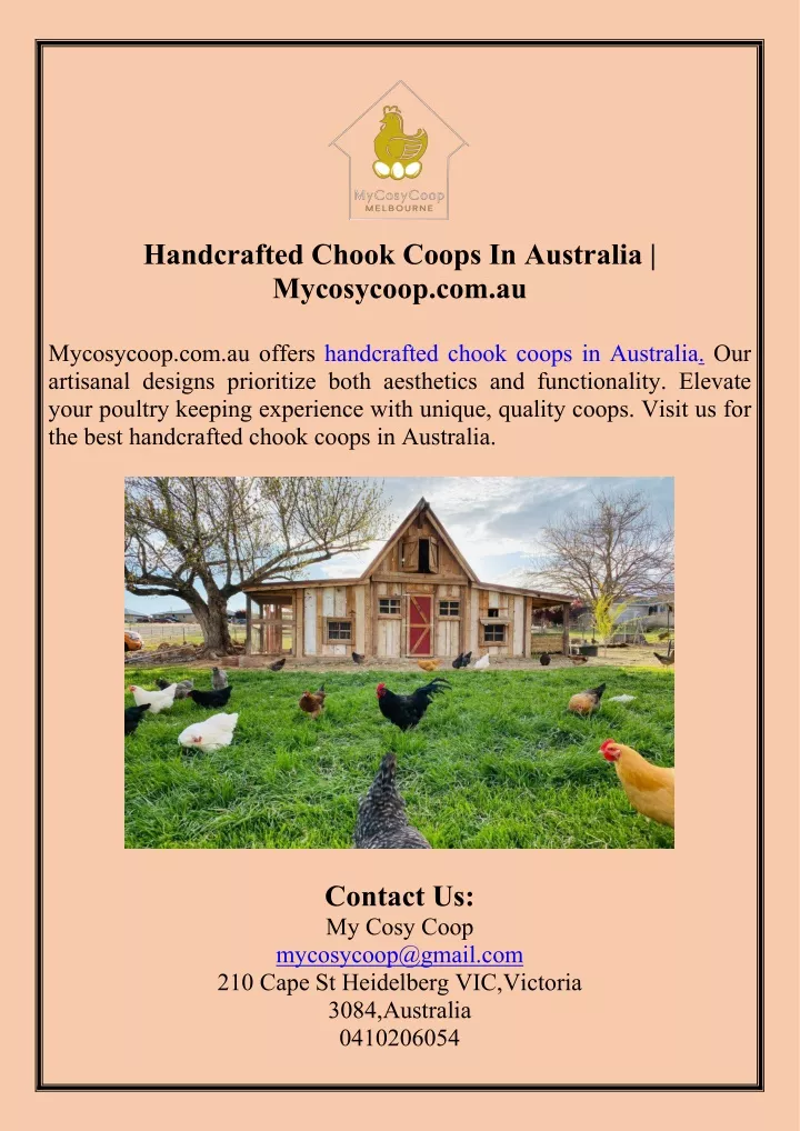 handcrafted chook coops in australia mycosycoop