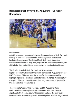 Basketball Duel: UNC vs. St. Augustine - On-Court Showdown