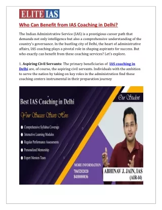 Who Can Benefit from IAS Coaching in Delhi