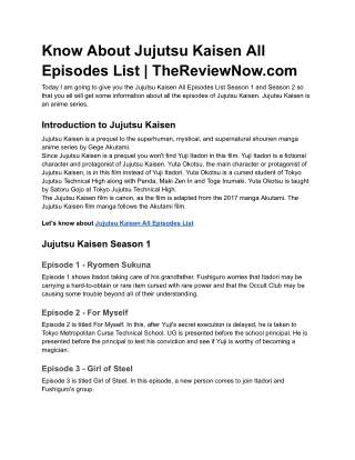 Jujutsu Kaisen All Episodes List