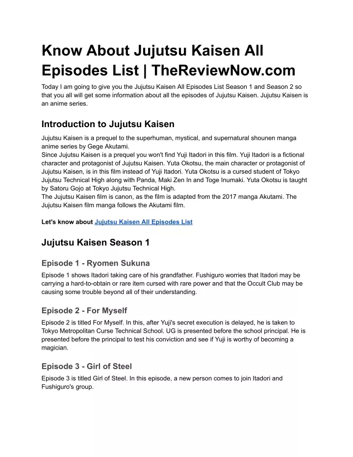know about jujutsu kaisen all episodes list