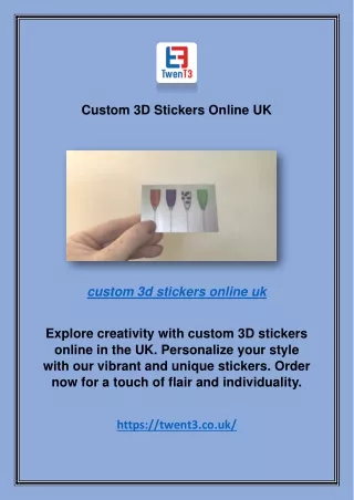 Custom 3D Stickers Online UK