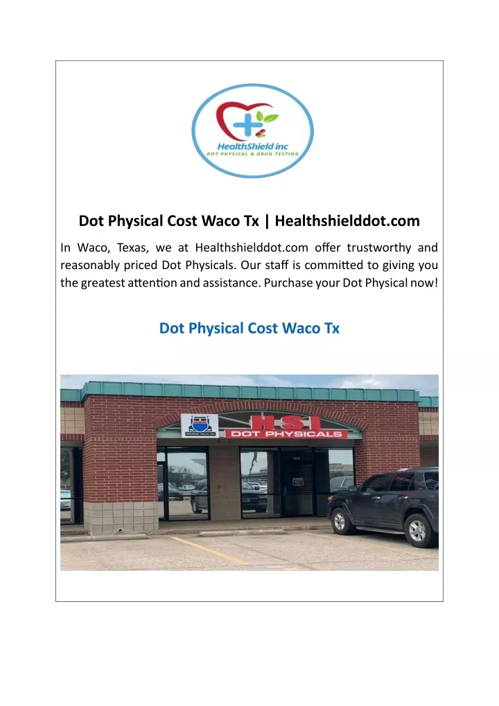 dot physical cost waco tx healthshielddot com