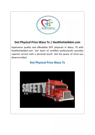 Dot Physical Price Waco Tx  Healthshielddot