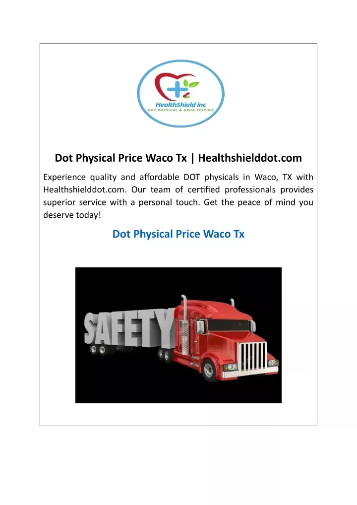 dot physical price waco tx healthshielddot com