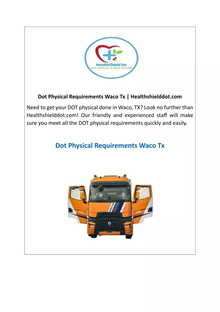 dot physical requirements waco tx healthshielddot