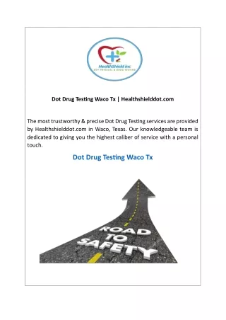 Dot Drug Testing Waco Tx  Healthshielddot