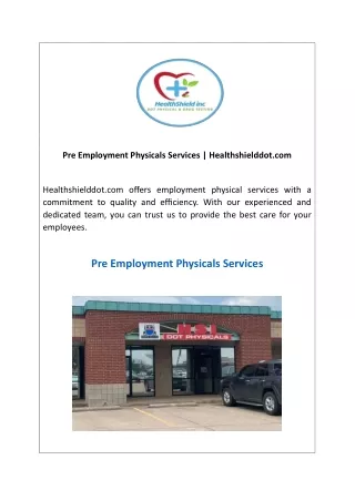 Pre Employment Physicals Services  Healthshielddot