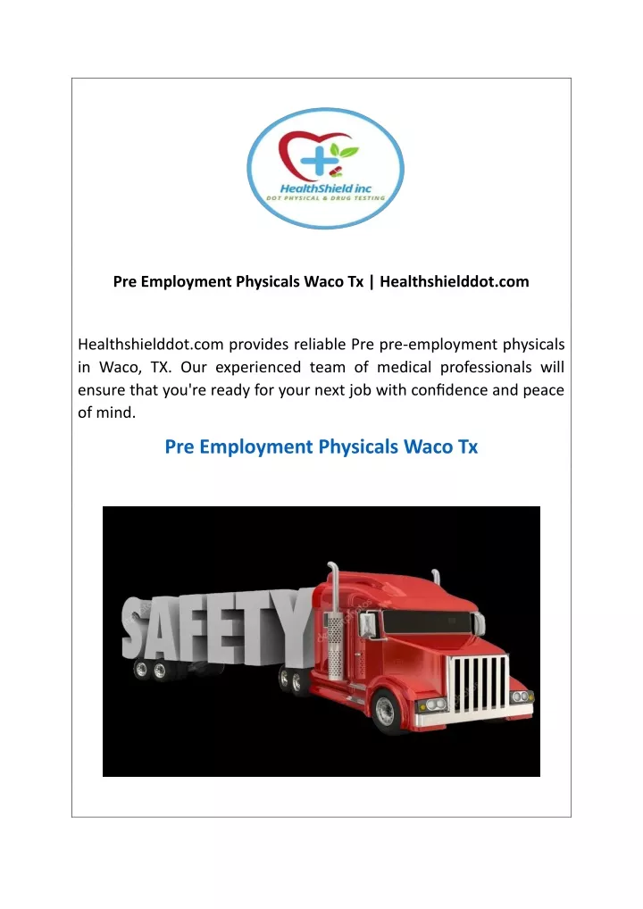 pre employment physicals waco tx healthshielddot