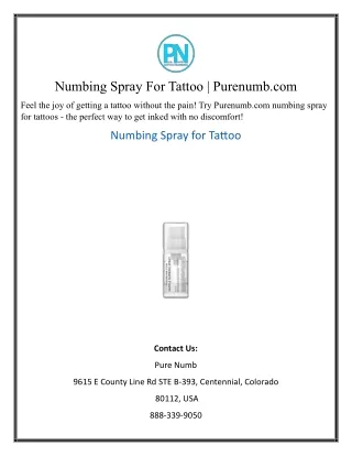 Numbing Spray For Tattoo  Purenumb