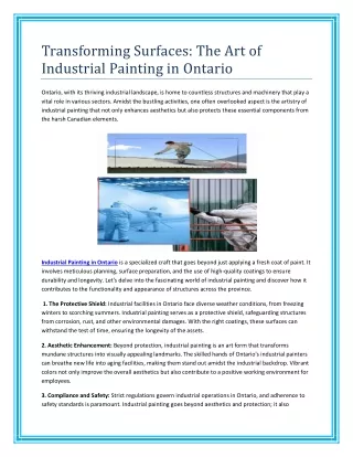 Transforming Surfaces The Art of Industrial Painting in Ontario