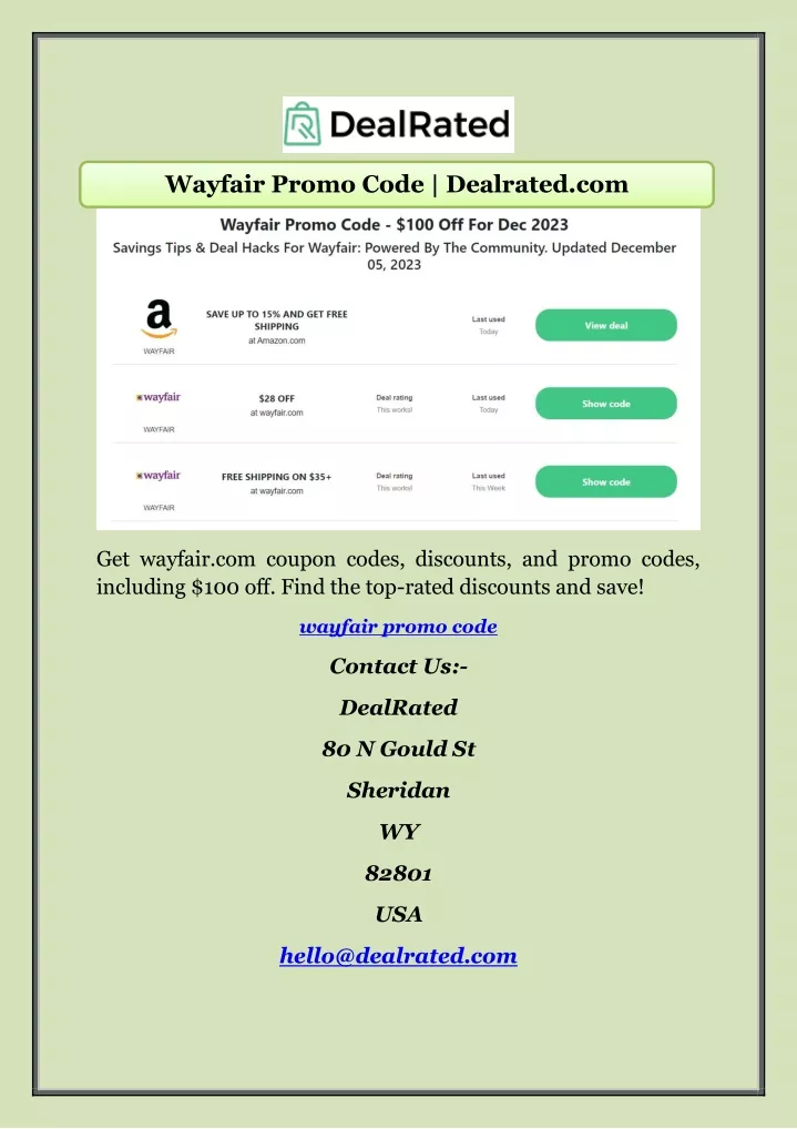 wayfair promo code dealrated com