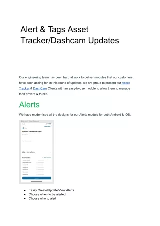 Alert & Tags Asset Tracker_Dashcam Updates