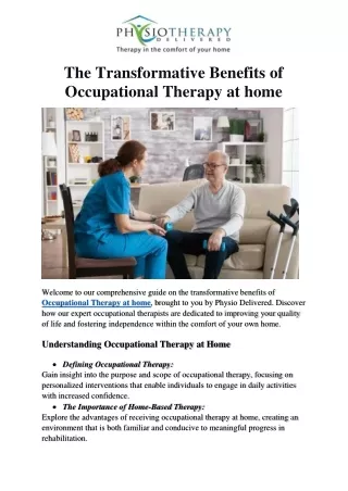 The Transformative Benefits of Occupational Therapy at home
