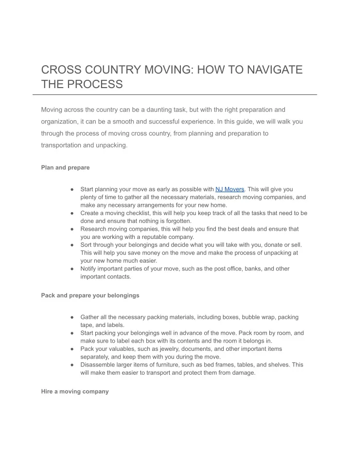 cross country moving how to navigate the process