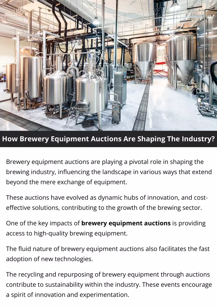 how brewery equipment auctions are shaping