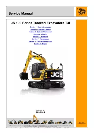 JCB JS110, JS115, JS130, JS145, JS160, JS180, JS190 Tracked Excavator T4i Service Repair Manual From 2307192 To 2307942