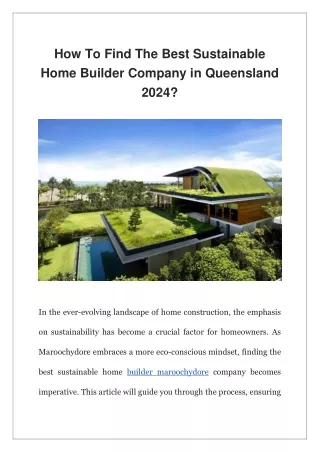 How To Find The Best Sustainable Home Builder Company in Queensland 2024?