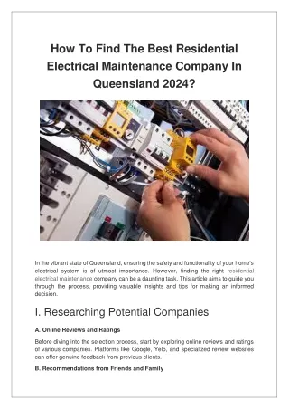 How To Find The Best Residential Electrical Maintenance Company In Queensland 2024