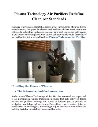 Plasma Technology Air Purifiers Redefine Clean Air Standards