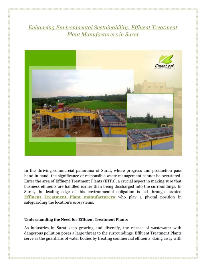 enhancing environmental sustainability effluent