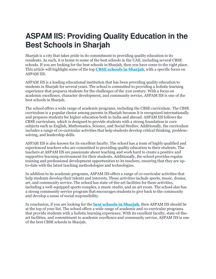 aspam iis providing quality education in the best schools in sharjah