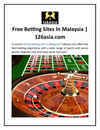 Free Betting Sites In Malaysia | 126asia.com