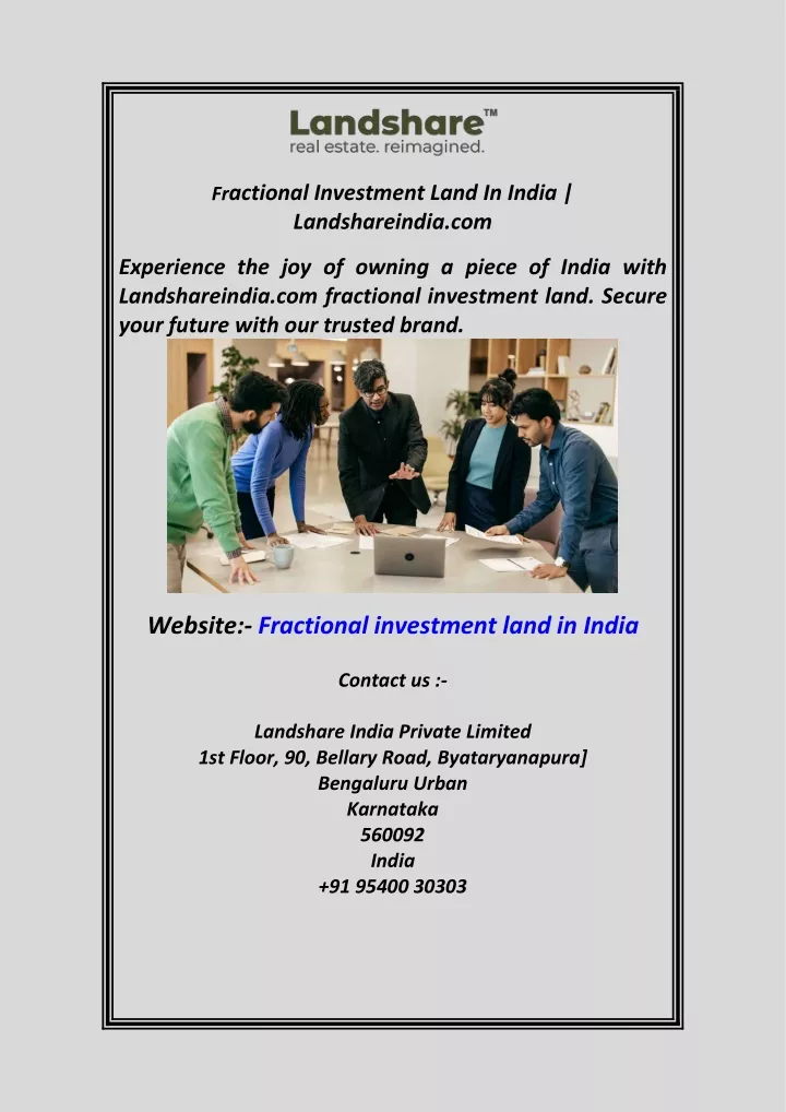 fr actional investment land in india