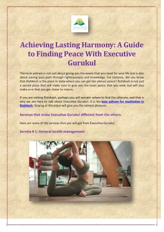 Achieving Lasting Harmony - A Guide to Finding Peace With Executive Gurukul