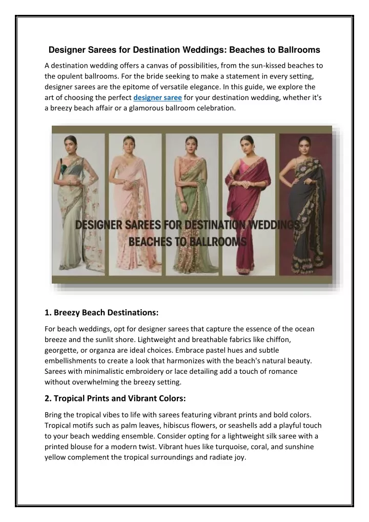 designer sarees for destination weddings beaches