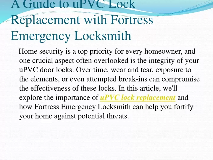 a guide to upvc lock replacement with fortress emergency locksmith