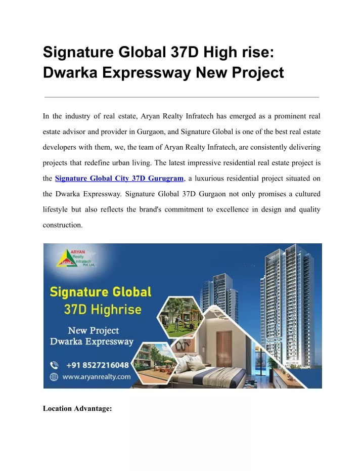 signature global 37d high rise dwarka expressway