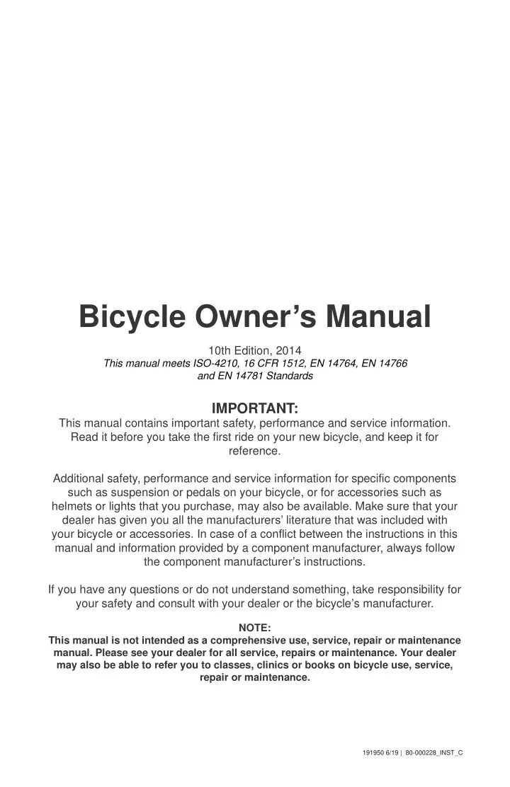 bicycle owner s manual