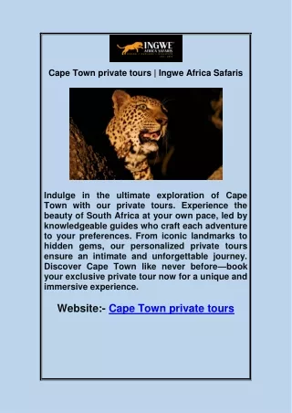 Cape Town private tours | Ingwe Africa Safaris