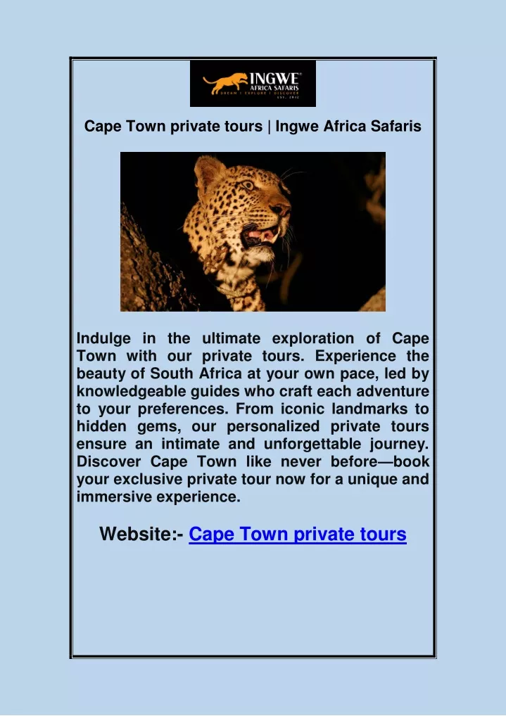 cape town private tours ingwe africa safaris