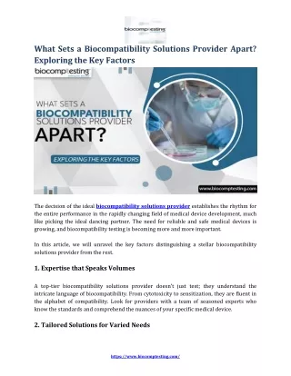 What Sets a Biocompatibility Solutions Provider Apart Exploring the Key Factors