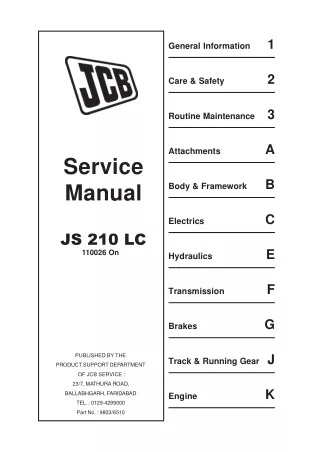 JCB JS210LC Tracked Excavator Service Repair Manual