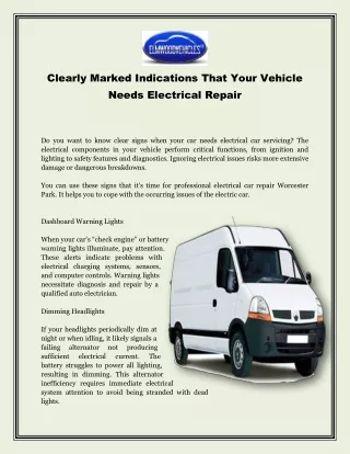 Clearly Marked Indications That Your Vehicle Needs Electrical Repair