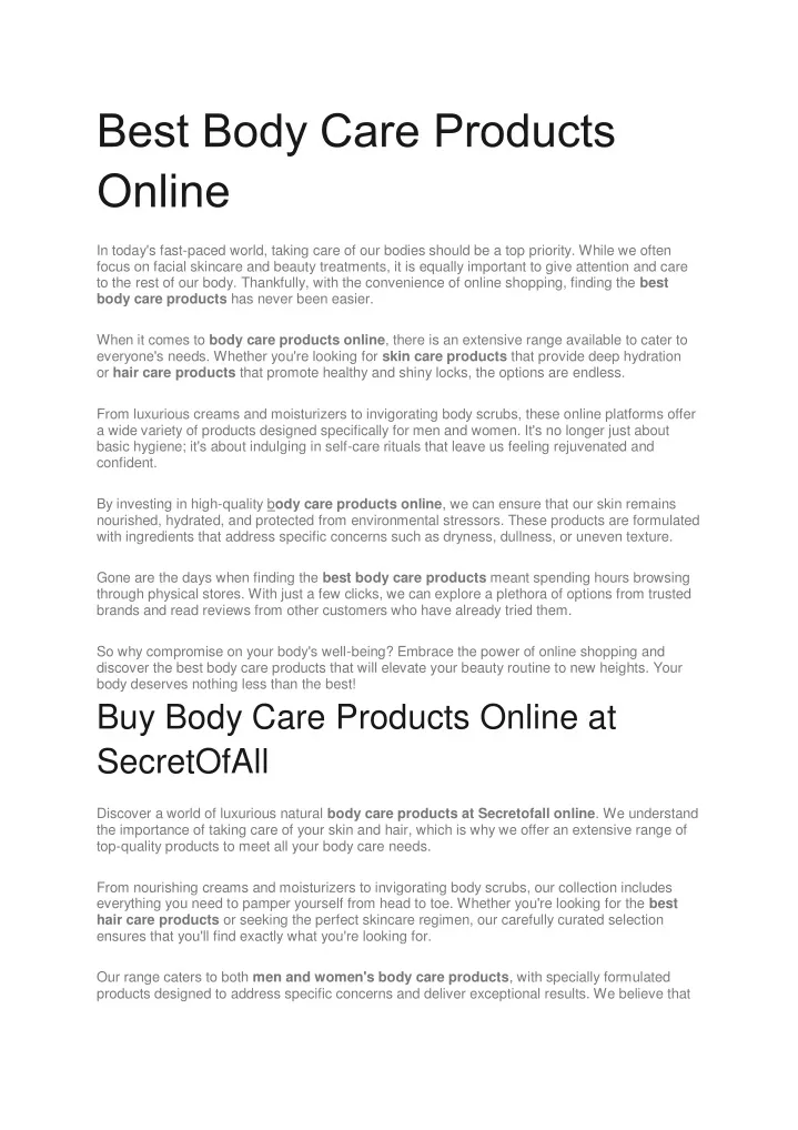 best body care products online